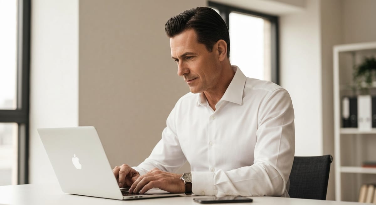 A professional writing a cold outreach email on a laptop
