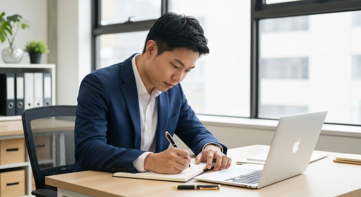 A job seeker planning how many jobs to apply to, writing a checklist beside a laptop