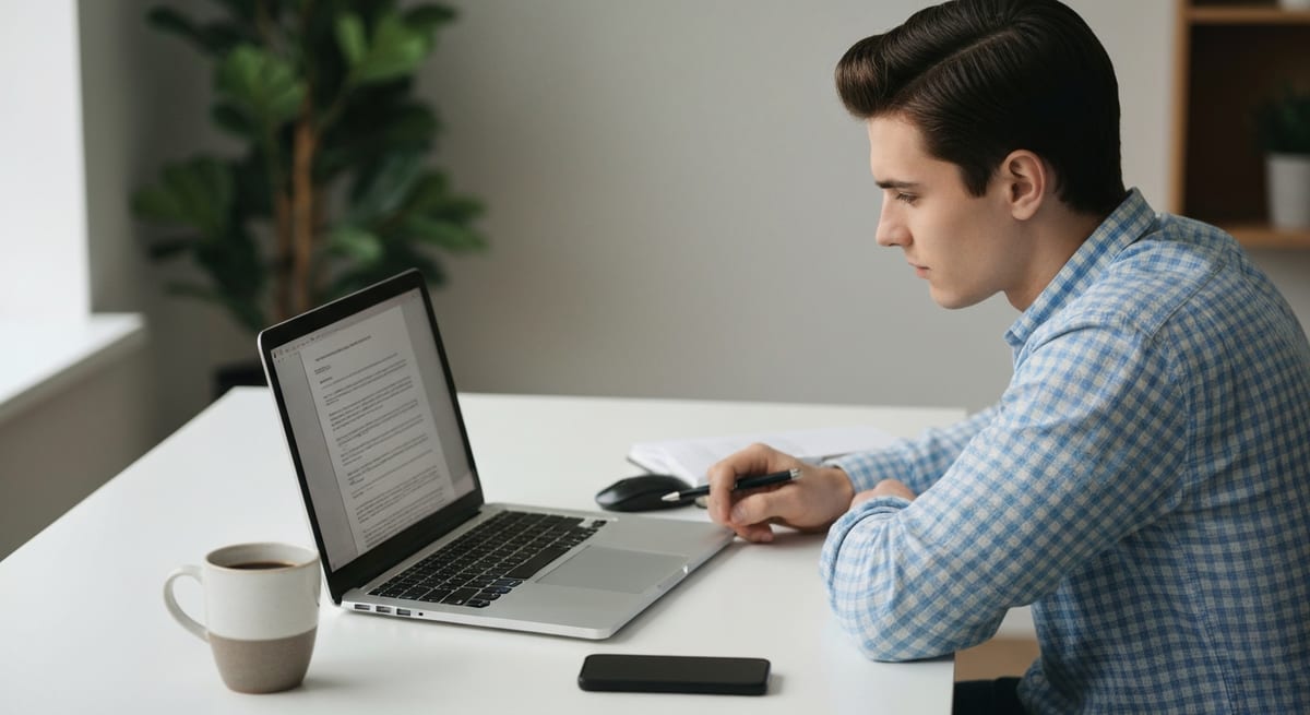 A calm, hopeful person restarting their job search after a layoff