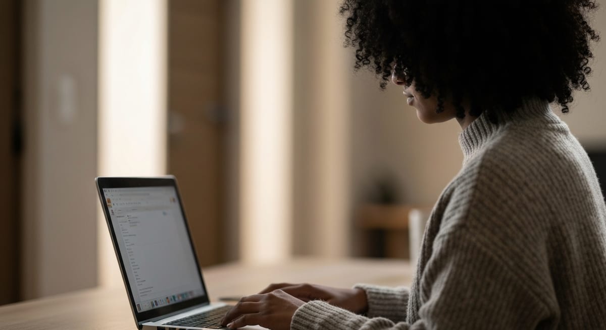 A person quietly job searching at home before work