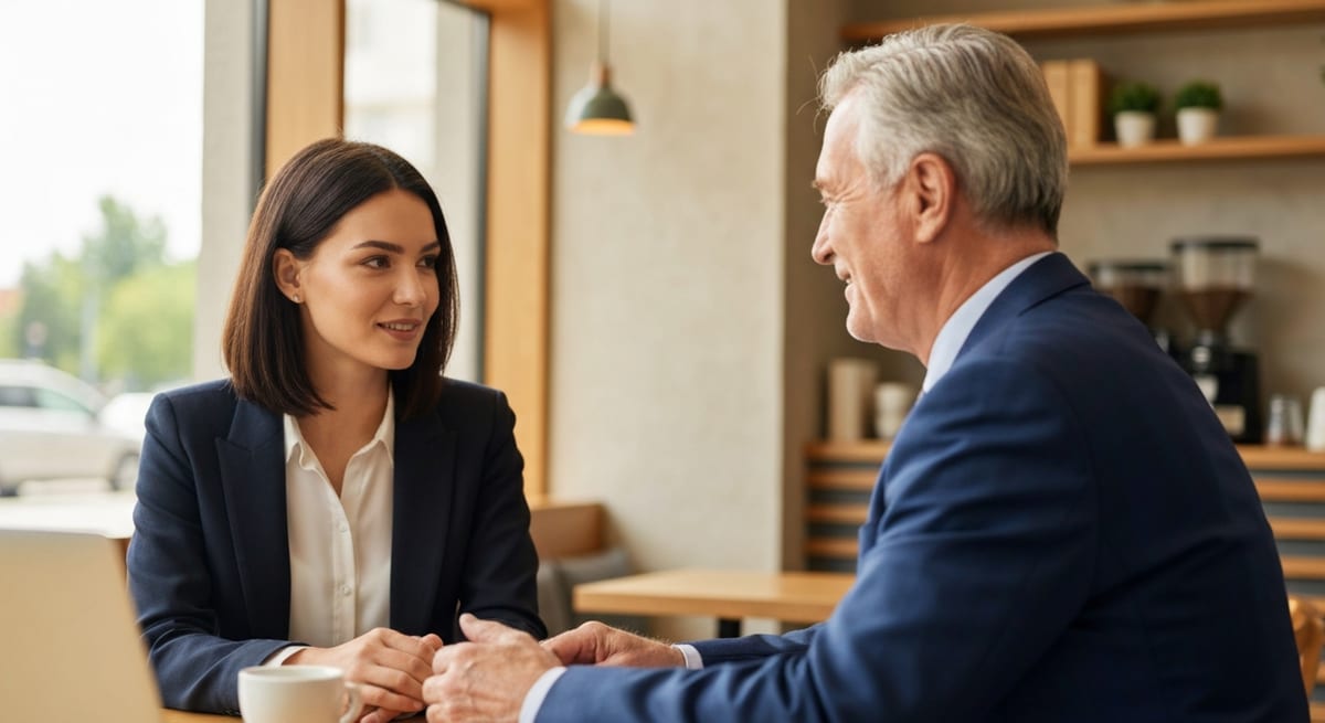 Two people networking over coffee, tapping the hidden job market