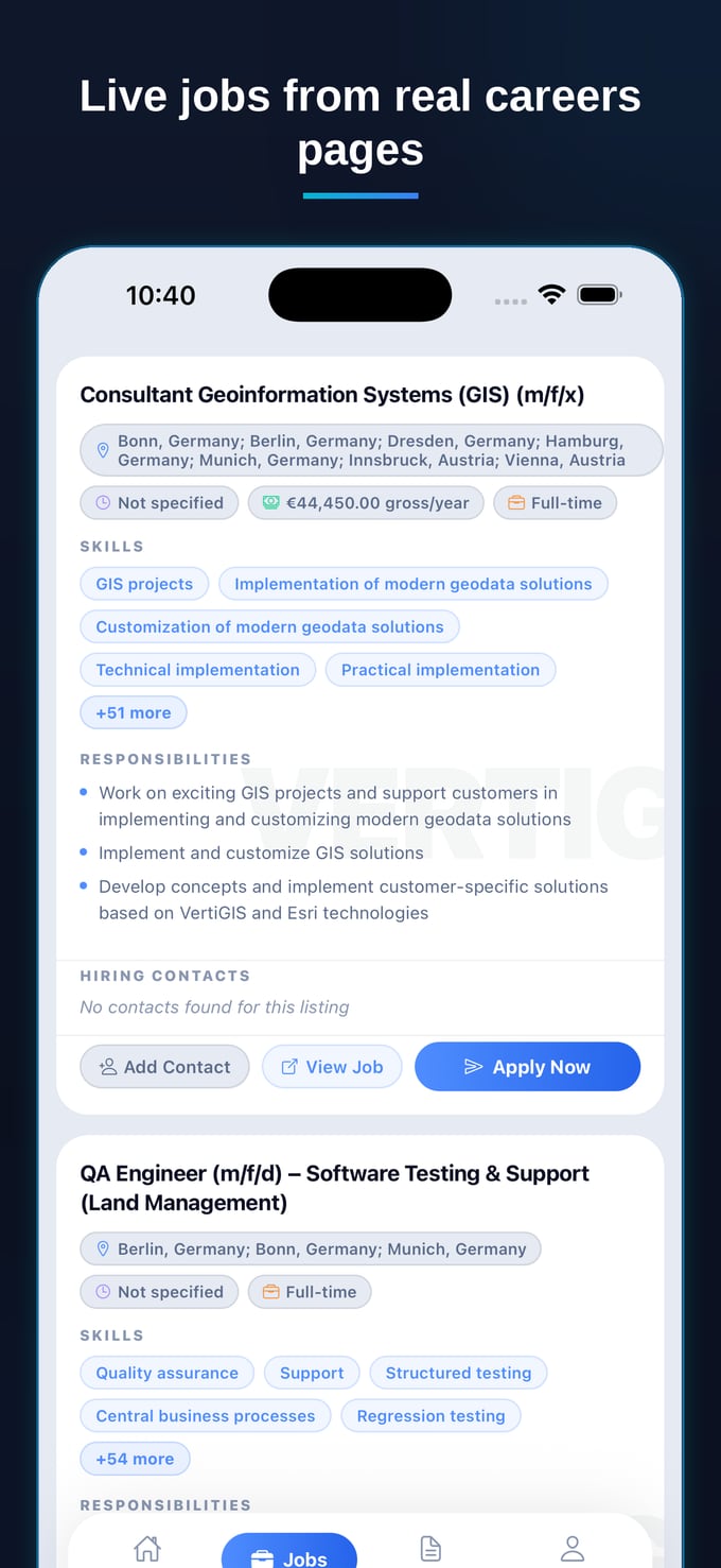 CVApplyr showing live jobs pulled from real company careers pages